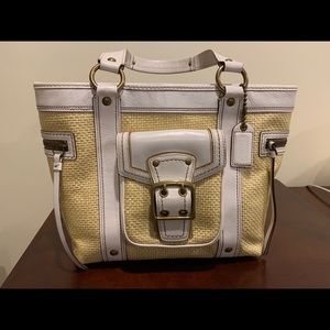 Authentic Coach Straw and White Leather Bucket Bag